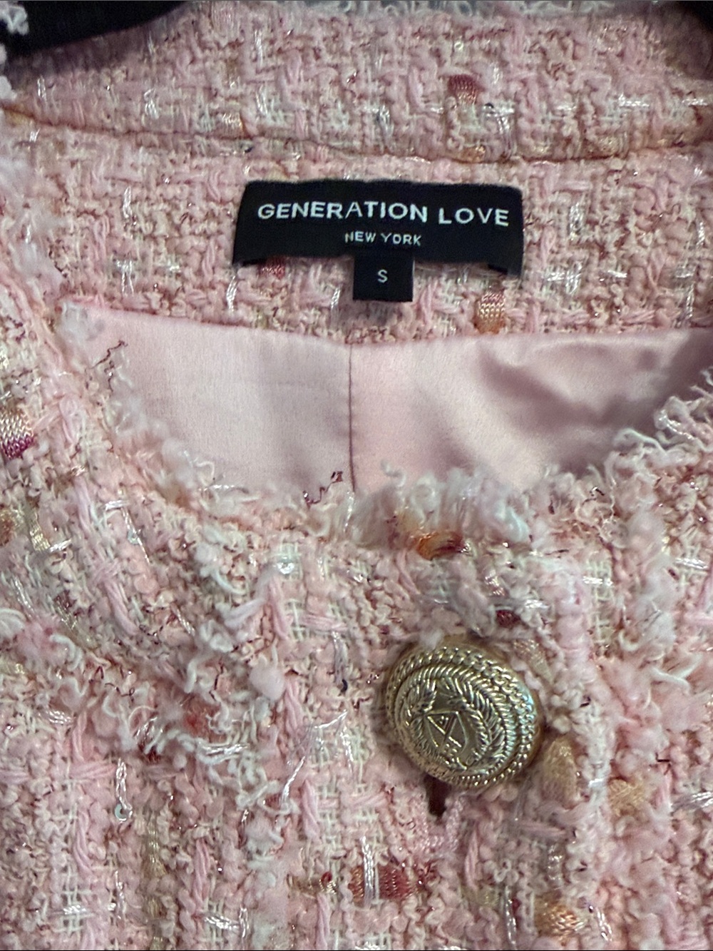 Generation Love Pink Tweed Blazer Size Small | Gold Chain Details - Picture 5 of 8